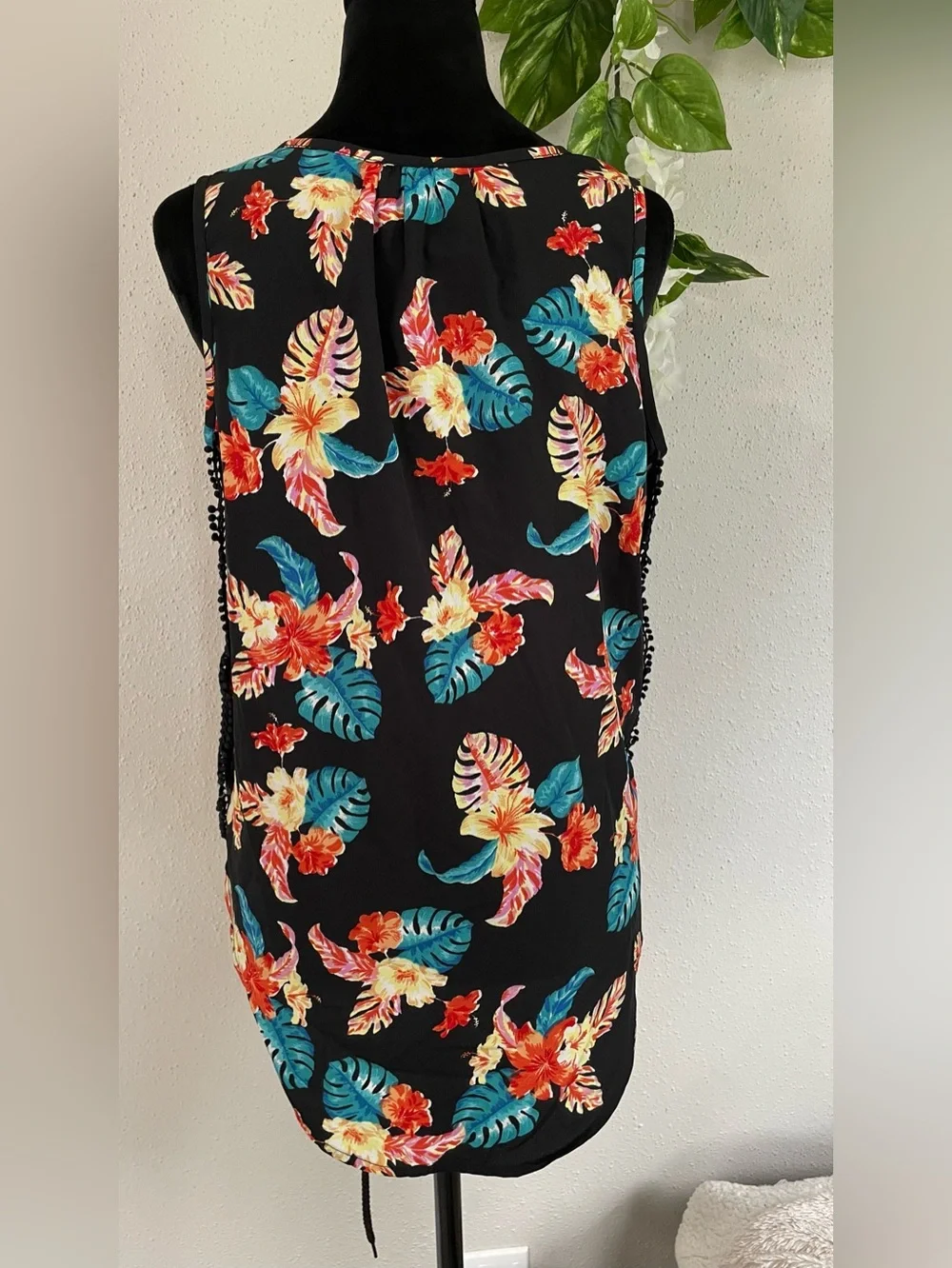 Black Tropical Blouse Mileage M Summer Fresh Sexy Floral Woman